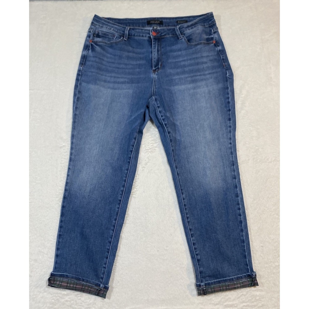 Judy Blue Mid Rise Plaid Print Cuff Boyfriend 20W Jeans 88877